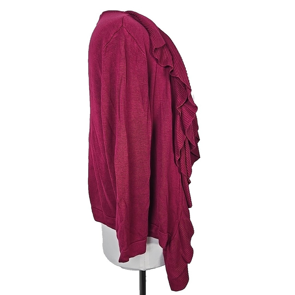 89th & Madison Raspberry Knit Open-Front 3/4 Sleeve Ruffle Sweater Medium M - Picture 6 of 7